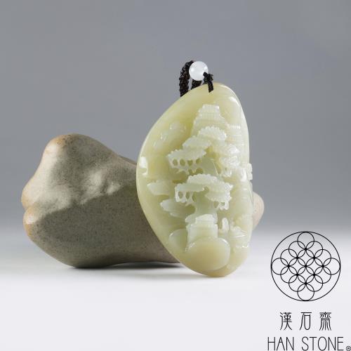 漢石齋】天然和田玉山水玉佩吊墜白玉(41*62*22mm)|其他造型|ETMall東森