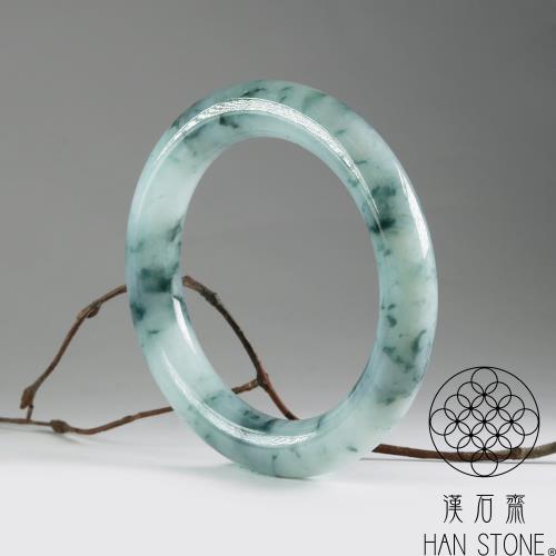 漢石齋】天然翡翠A貨圓條手鐲玉鐲冰糯種飄花(手圍17.7/ 版寬10.8mm)|17