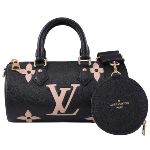 Louis Vuitton LV M45980 PAPILLON BB 撞色壓花兩用圓筒包.黑/米色