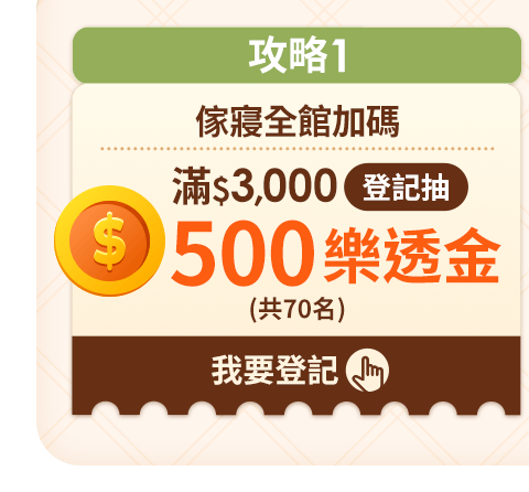 滿$3,000登記抽 500樂透金，