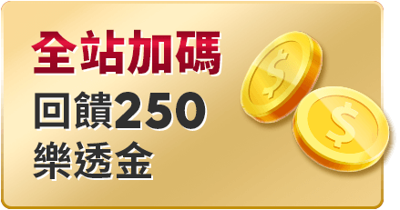 全站滿額 回饋250樂透金