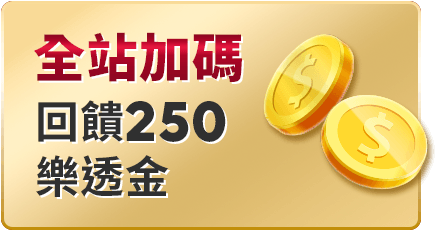 全站滿額 回饋250樂透金