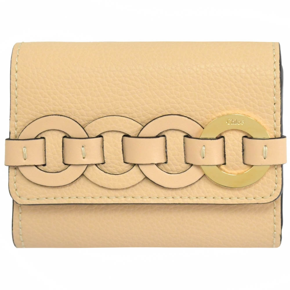 CHLOE 金屬LOGO編織圓環造型牛皮三折零錢短夾.裸膚色|長夾/飾品|ETMall東森購物網